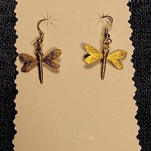 🖐 Golden Dragonfly Wire Earrings